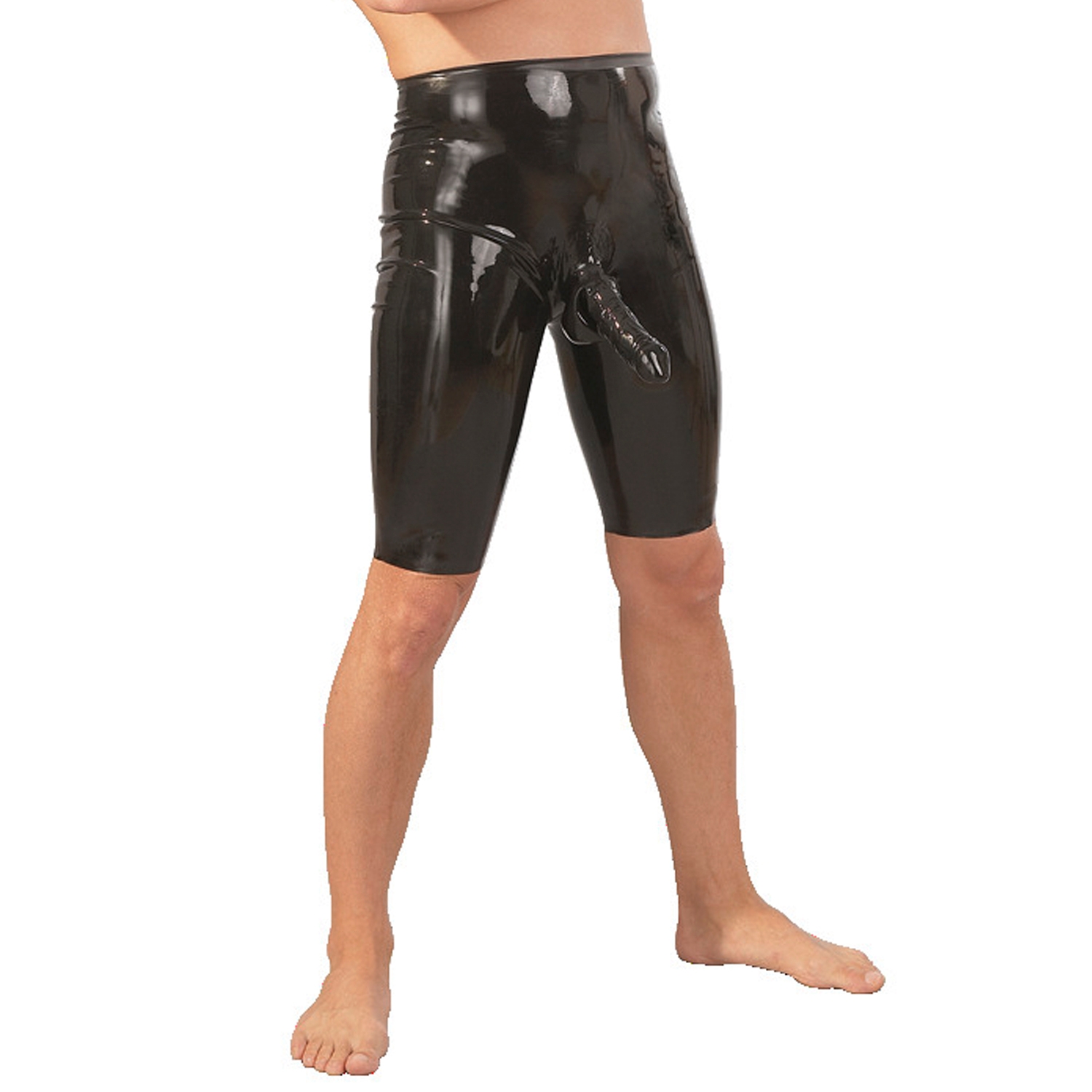 Late X Latex Lang Shorts Med Penis Sleeve Mænd - Black - 2xl