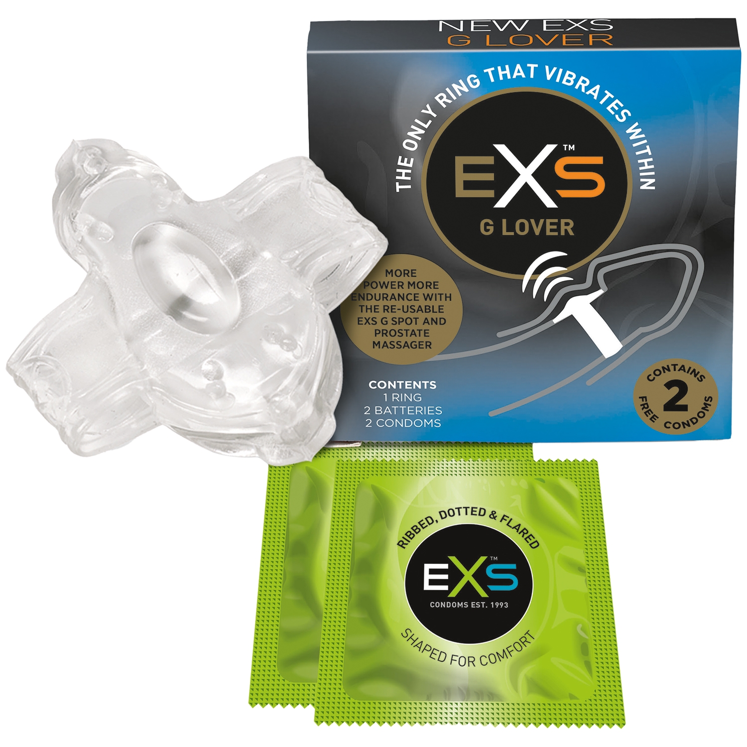 Exs G-lover Penisring Med Kondomer 2 Stk - Klar