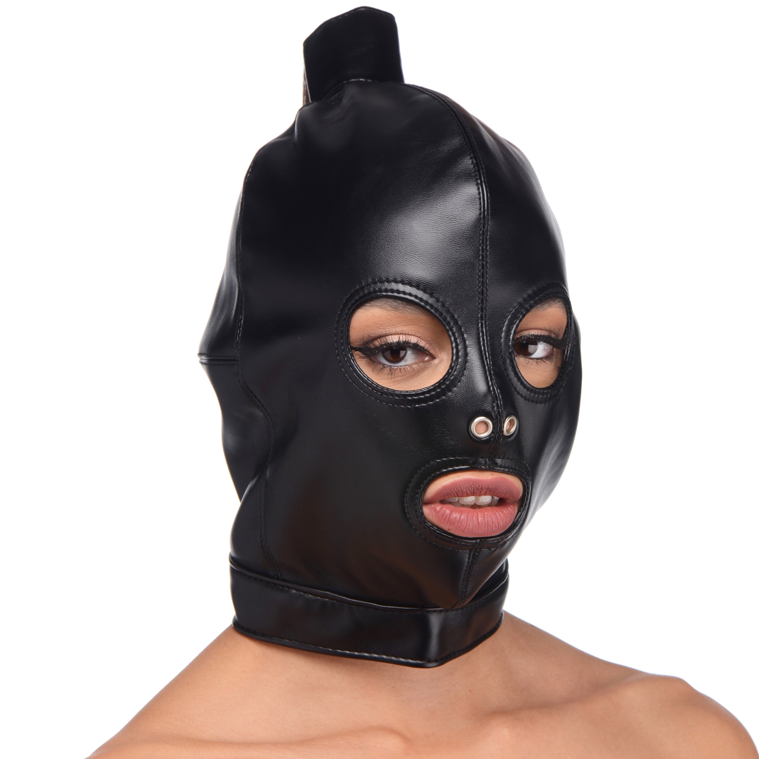 Strict Pu Læder Hestehale Bondage Hætte - Black