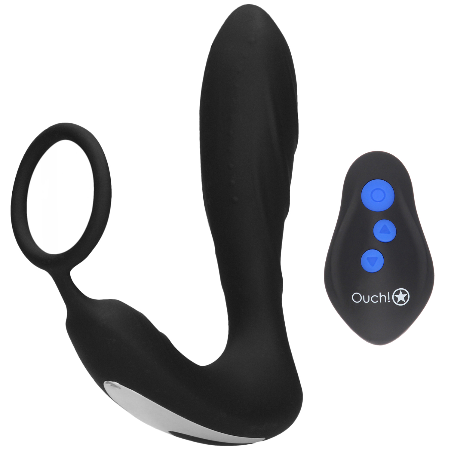 Ouch Elektro Og Vibrerende Butt Plug Med Penisring - Black