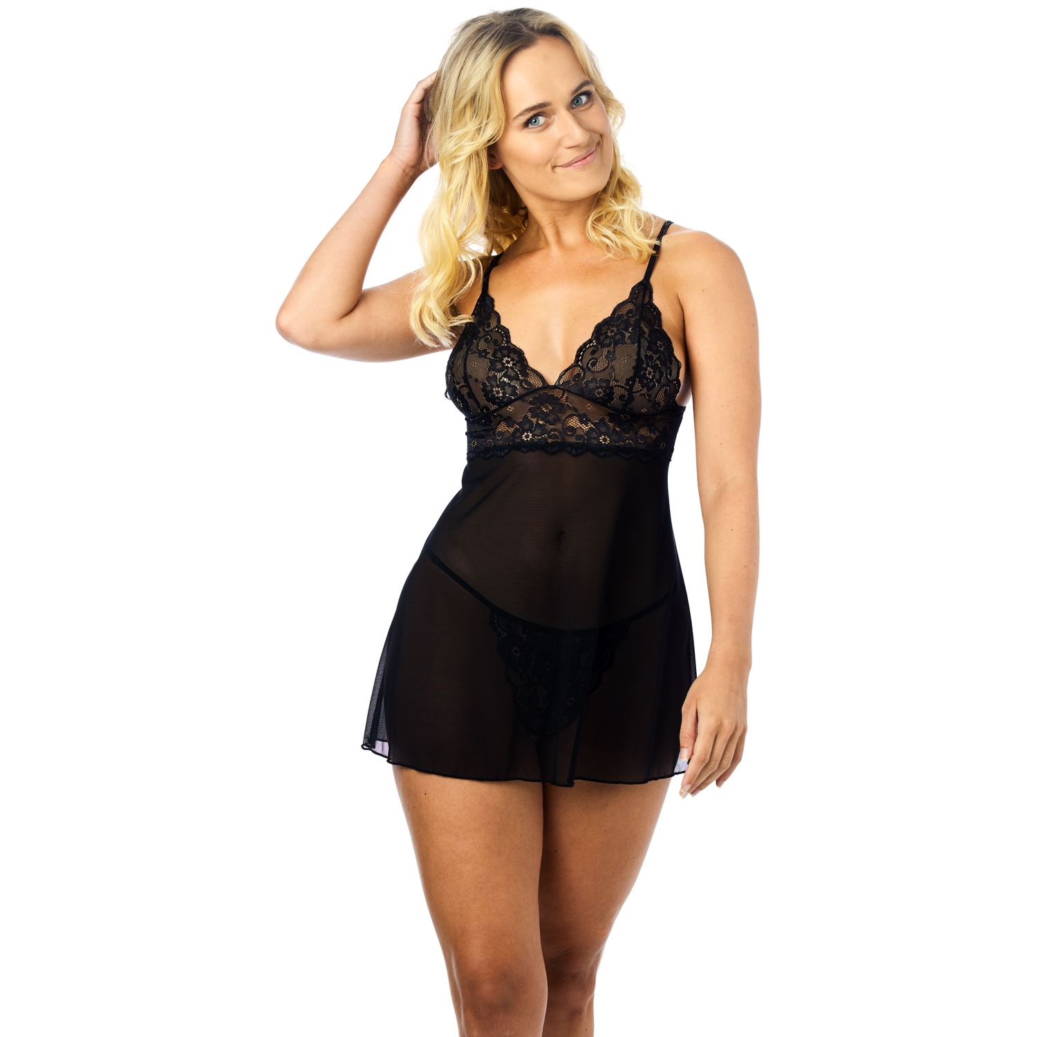 Nortie Basil Sort Babydoll Sæt - Sort - Sm