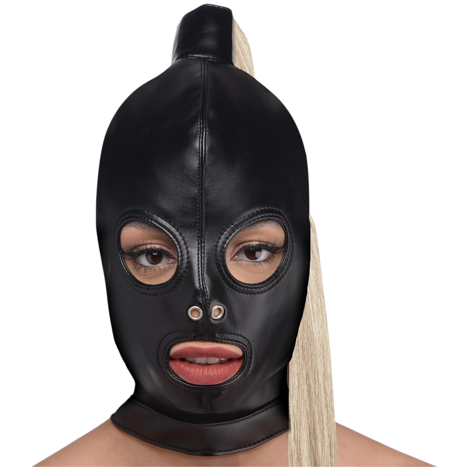 Strict Blonde Ponytail Bondagehætte - Black - One Size