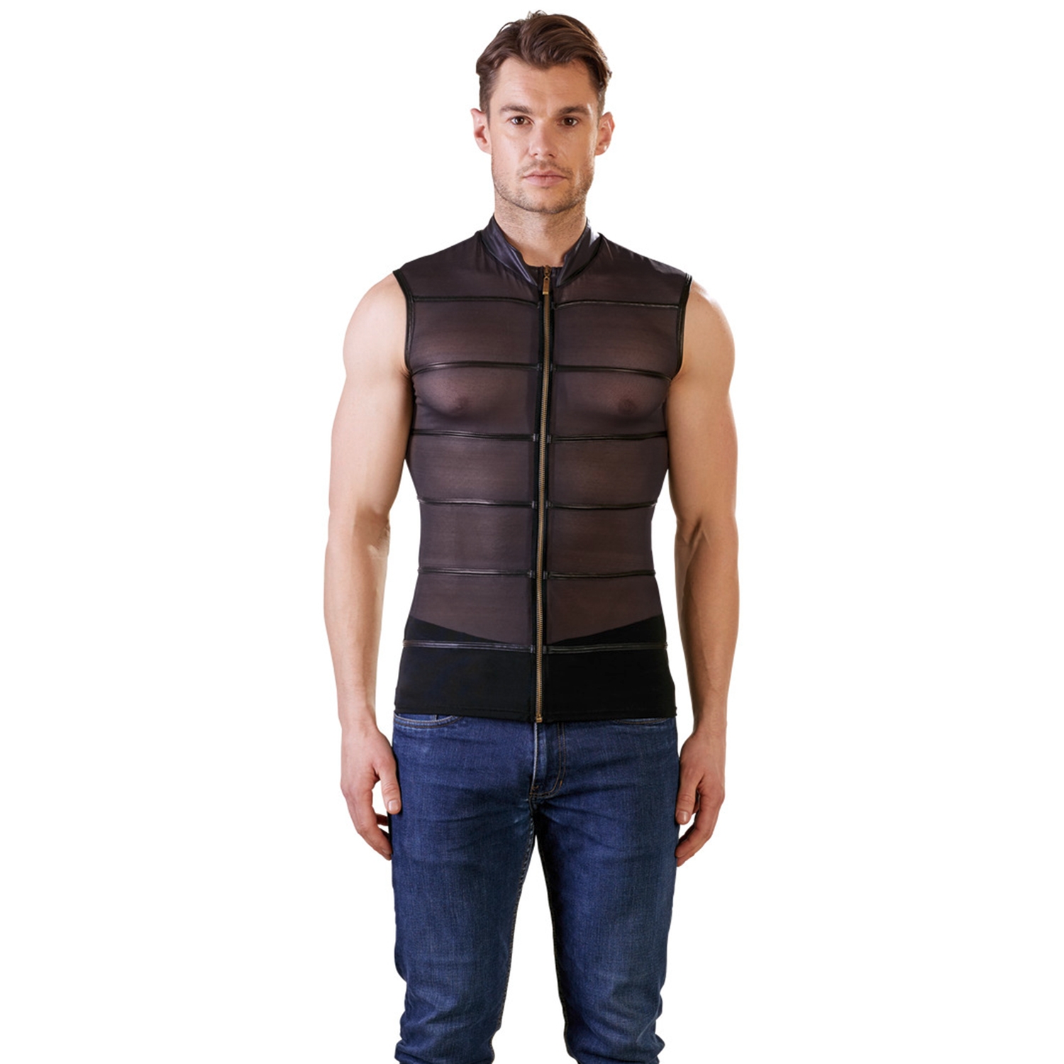 Nek Mesh Top Med Lynlås - Sort - Xl