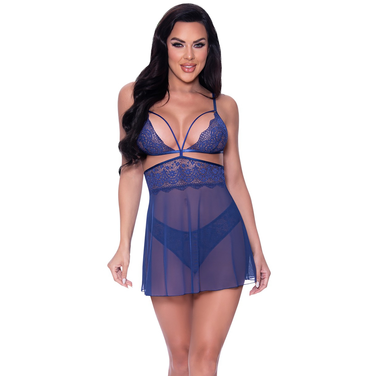 Magic Silk Exposed Blueberry Baby Doll  Trusse Sæt Plus Size - Blue - Plus Size