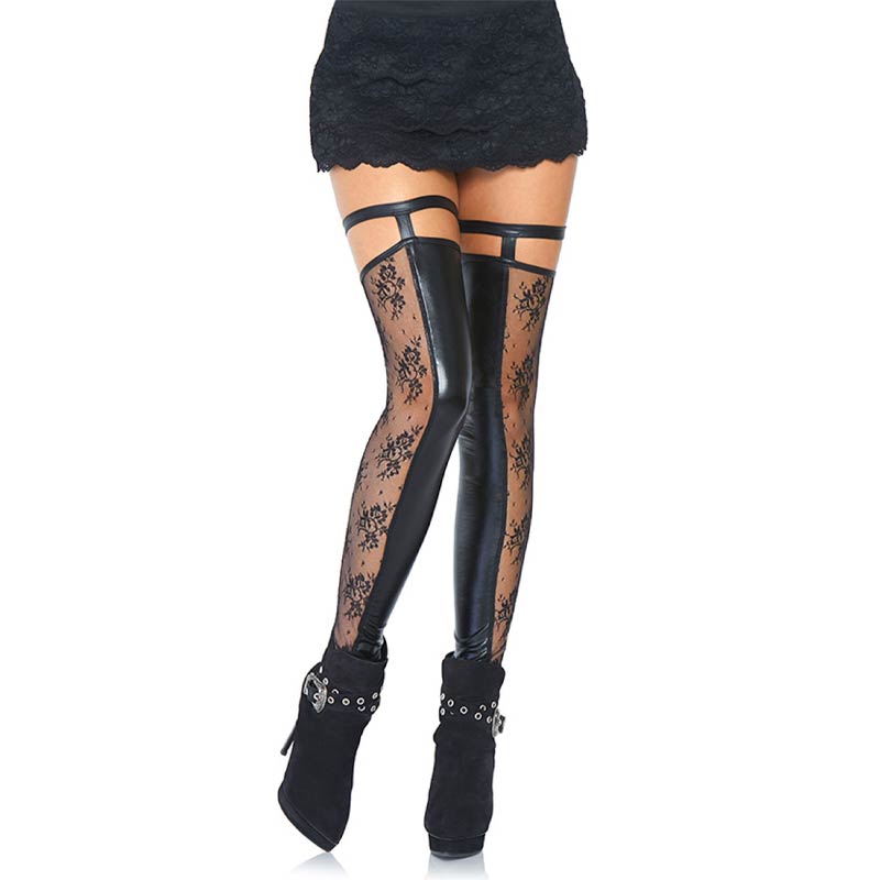 Leg Avenue Aria Strømper Wetlook Sort - Sm