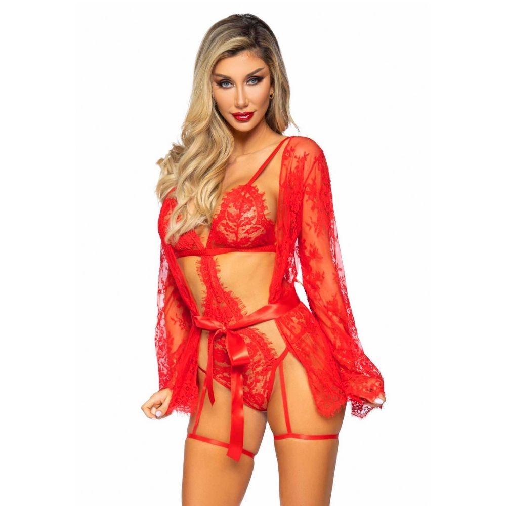 Leg Avenue  -  Blonde Bodystocking Med Kimono-rød-m