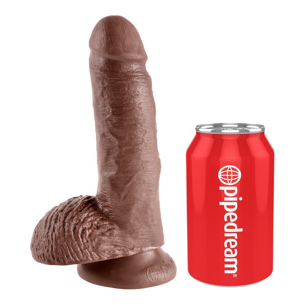 King Cock  -  18 Cm Cock With Balls Realistisk Dildo  - Brun