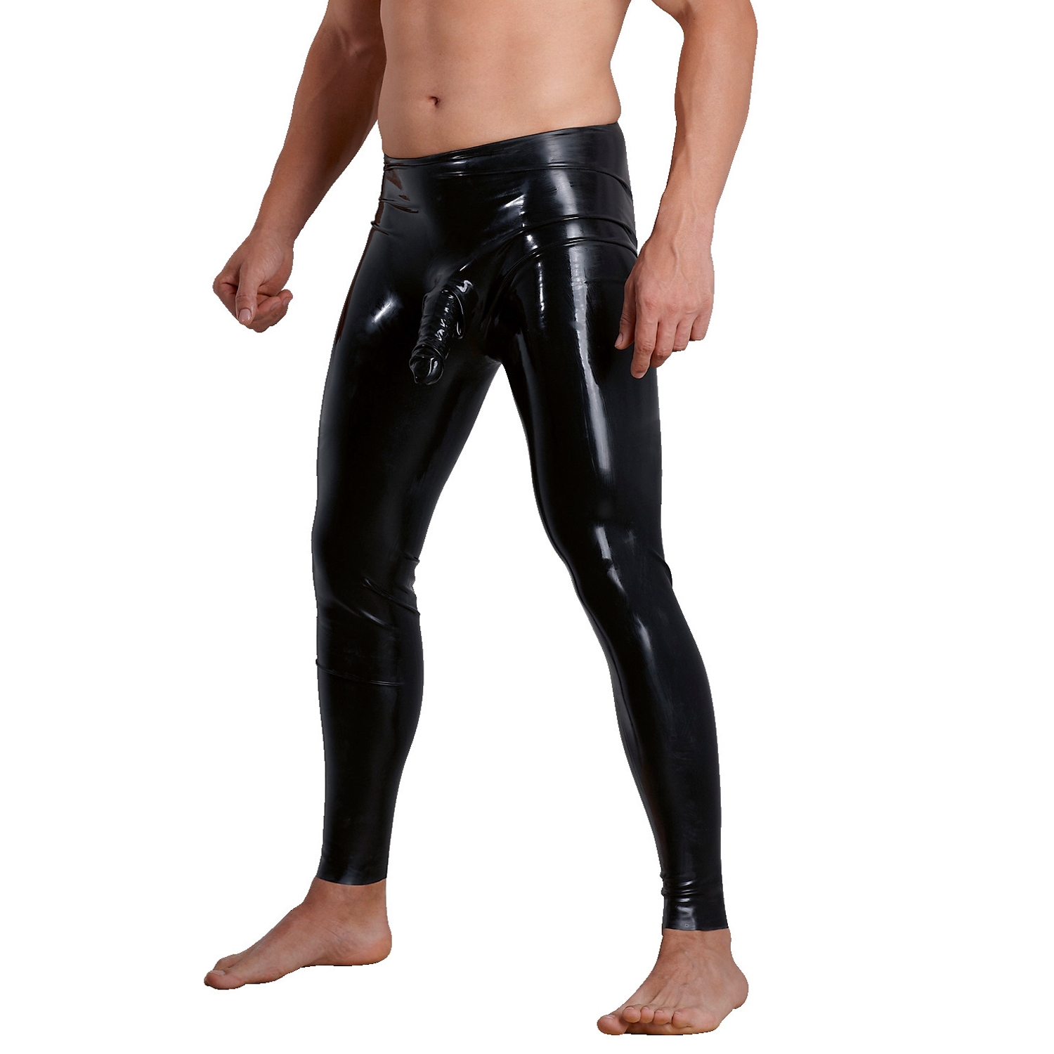 Late X Latex Bukser Med Penis Sleeve Mænd - Sort - 2xl