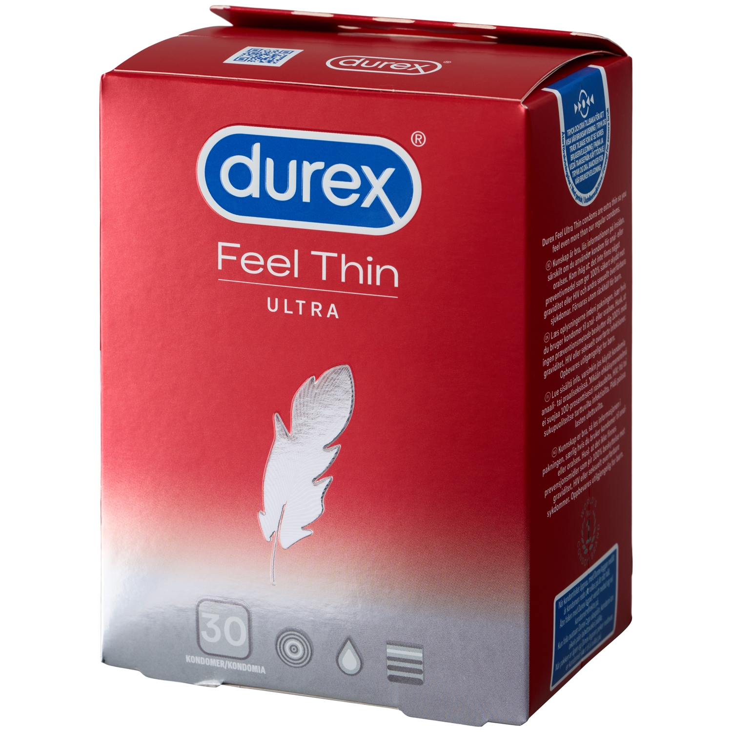 Durex Feel Thin Ultra Kondomer 30 Stk - Rød